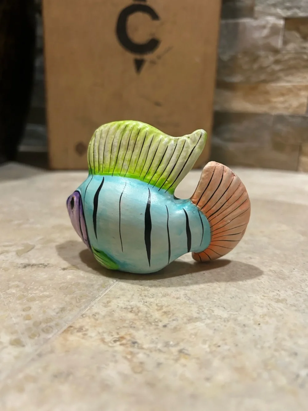 Vintage hand-painted Mexican folk art ceramic fish Signed By J Luis Perez